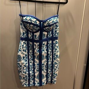 Bebe Blue and White Floral bustier bandage Dress. NWT retail $139